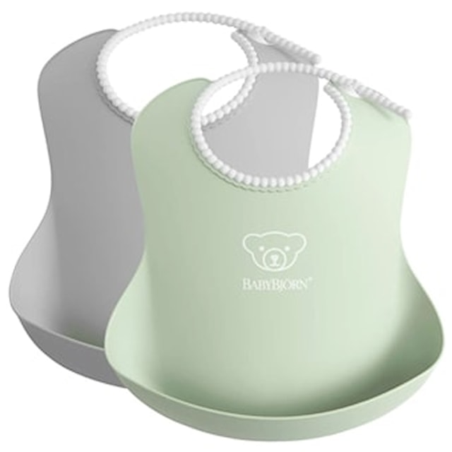 Set of 2 Light Green/Gray Bibs